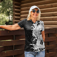 Hawaiian And Japanese Culture Women Polo Shirt Irezumi Dragon With Polynesian Pattern Black - Polynesian Pride