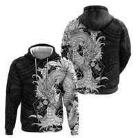 Hawaiian And Japanese Culture Zip Hoodie Irezumi Dragon With Polynesian Pattern Black - Polynesian Pride