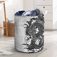 Hawaiian And Japanese Culture Laundry Basket Irezumi Dragon With Polynesian Pattern White - Polynesian Pride