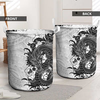 Hawaiian And Japanese Culture Laundry Basket Irezumi Dragon With Polynesian Pattern White - Polynesian Pride