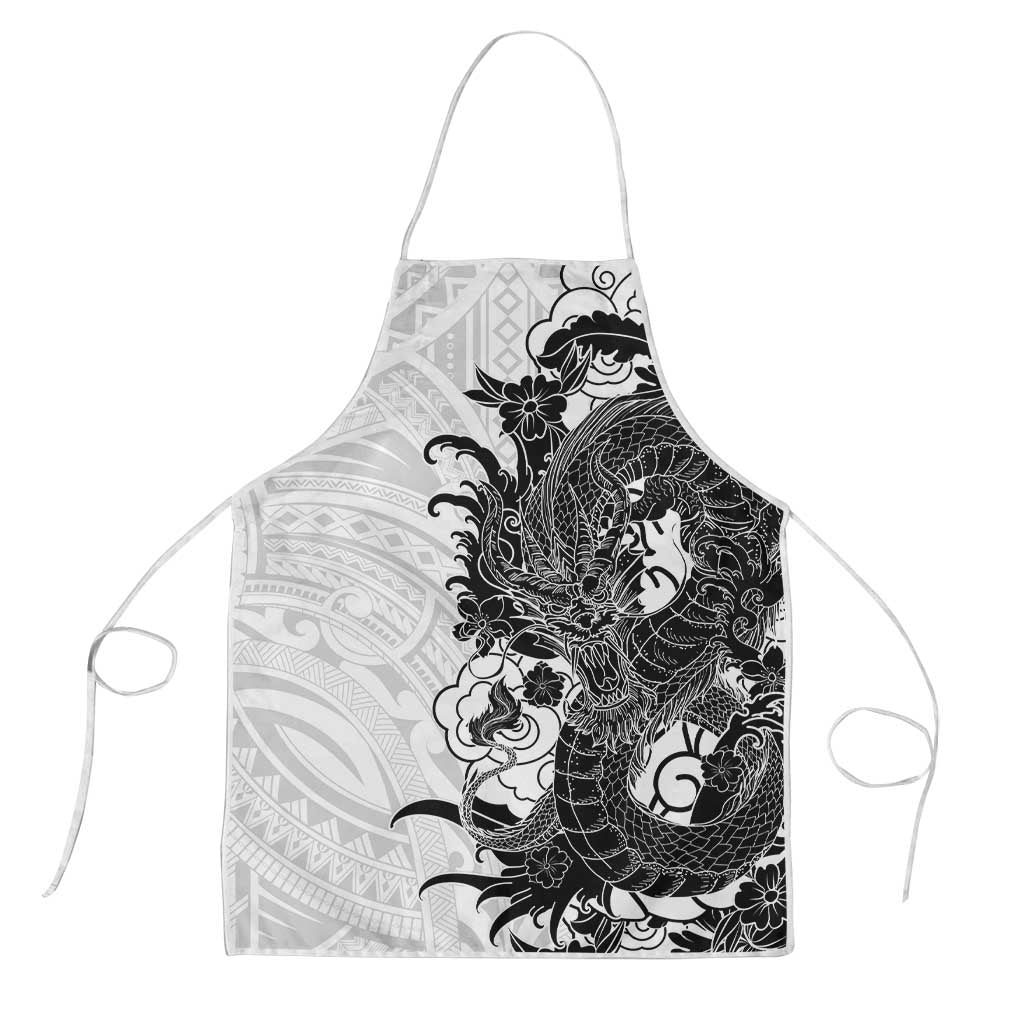 Hawaiian And Japanese Culture Apron Irezumi Dragon With Polynesian Pattern White - Polynesian Pride