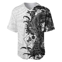 Hawaiian And Japanese Culture Baseball Jersey Irezumi Dragon With Polynesian Pattern White - Polynesian Pride