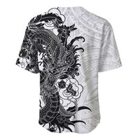 Hawaiian And Japanese Culture Baseball Jersey Irezumi Dragon With Polynesian Pattern White - Polynesian Pride