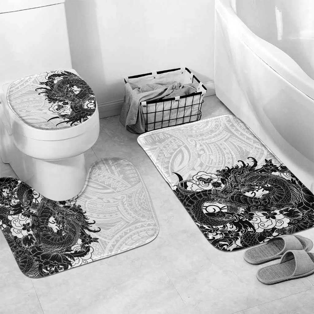 Hawaiian And Japanese Culture Bathroom Set Irezumi Dragon With Polynesian Pattern White - Polynesian Pride