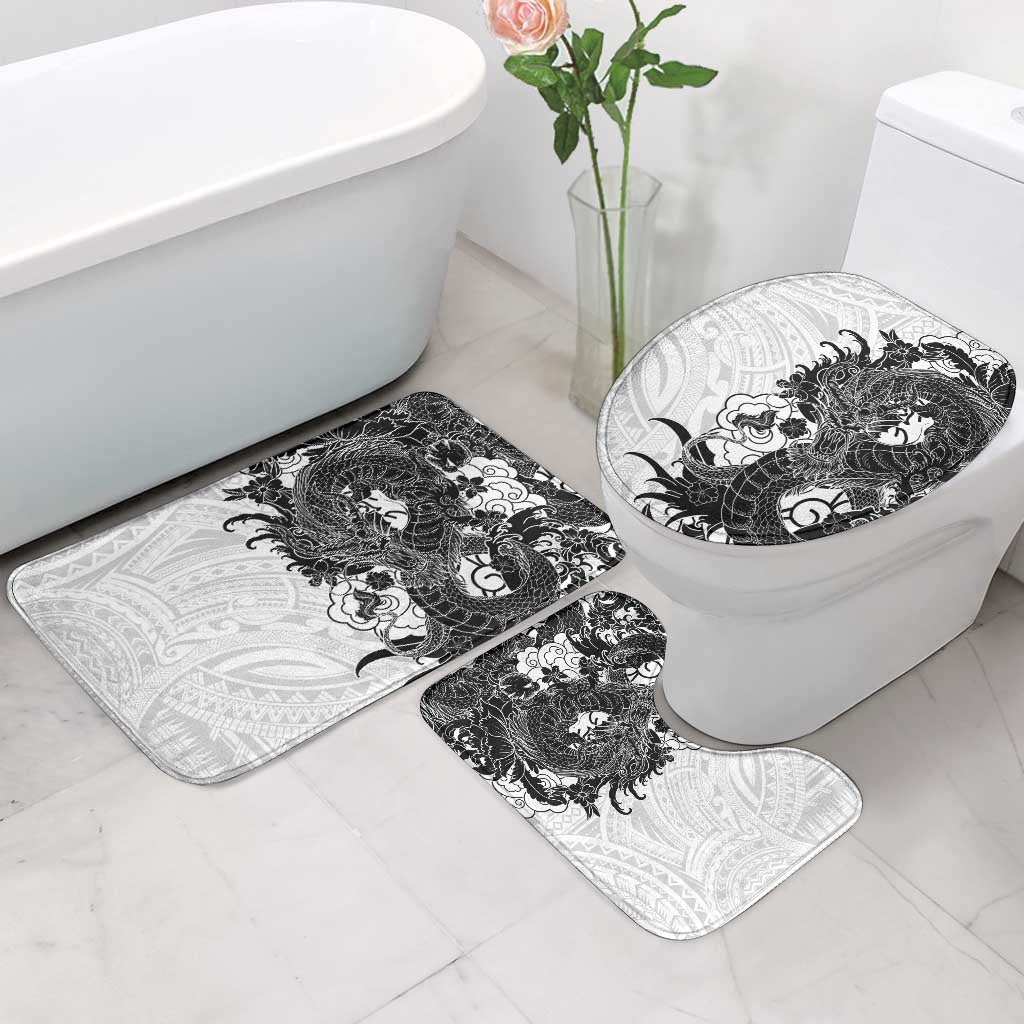 Hawaiian And Japanese Culture Bathroom Set Irezumi Dragon With Polynesian Pattern White - Polynesian Pride