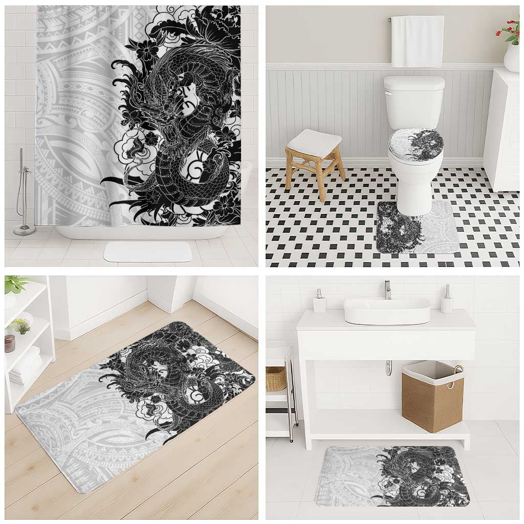 Hawaiian And Japanese Culture Bathroom Set Irezumi Dragon With Polynesian Pattern White - Polynesian Pride