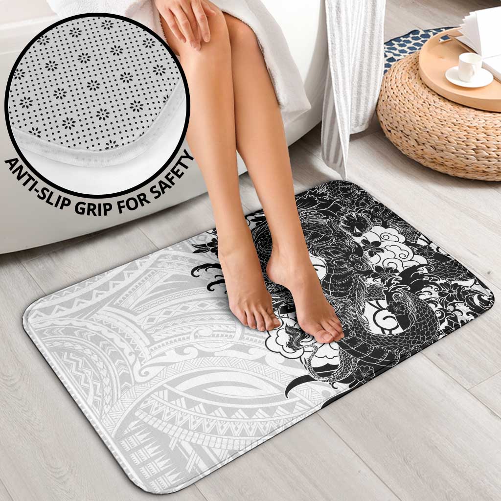 Hawaiian And Japanese Culture Bathroom Set Irezumi Dragon With Polynesian Pattern White - Polynesian Pride