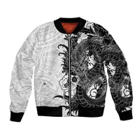 Hawaiian And Japanese Culture Bomber Jacket Irezumi Dragon With Polynesian Pattern White - Polynesian Pride