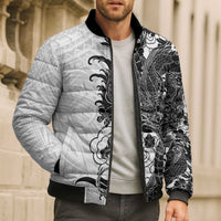 Hawaiian And Japanese Culture Bomber Puffer Jacket Irezumi Dragon With Polynesian Pattern White - Polynesian Pride