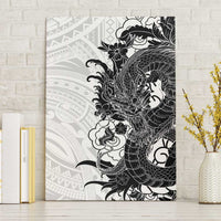 Hawaiian And Japanese Culture Canvas Wall Art Irezumi Dragon With Polynesian Pattern White - Polynesian Pride