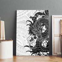 Hawaiian And Japanese Culture Canvas Wall Art Irezumi Dragon With Polynesian Pattern White - Polynesian Pride