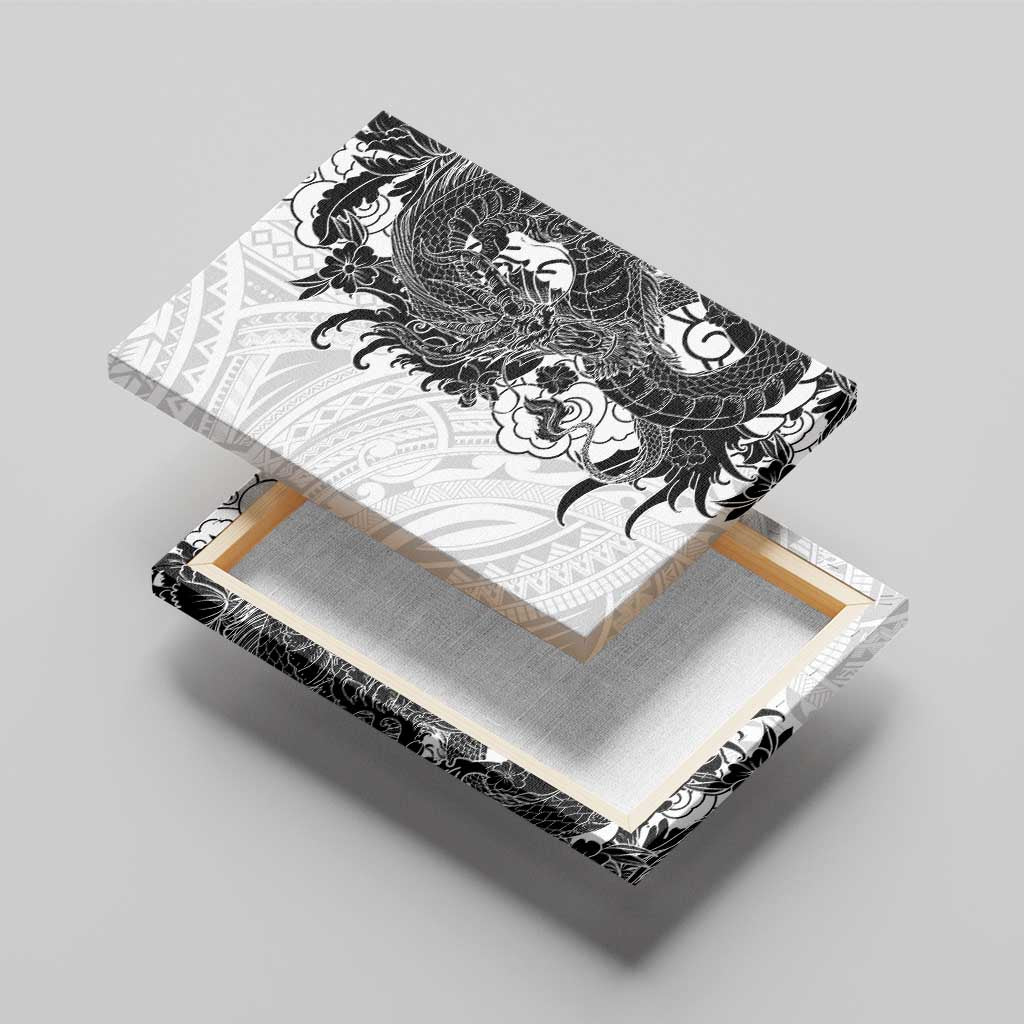Hawaiian And Japanese Culture Canvas Wall Art Irezumi Dragon With Polynesian Pattern White - Polynesian Pride