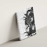 Hawaiian And Japanese Culture Canvas Wall Art Irezumi Dragon With Polynesian Pattern White - Polynesian Pride