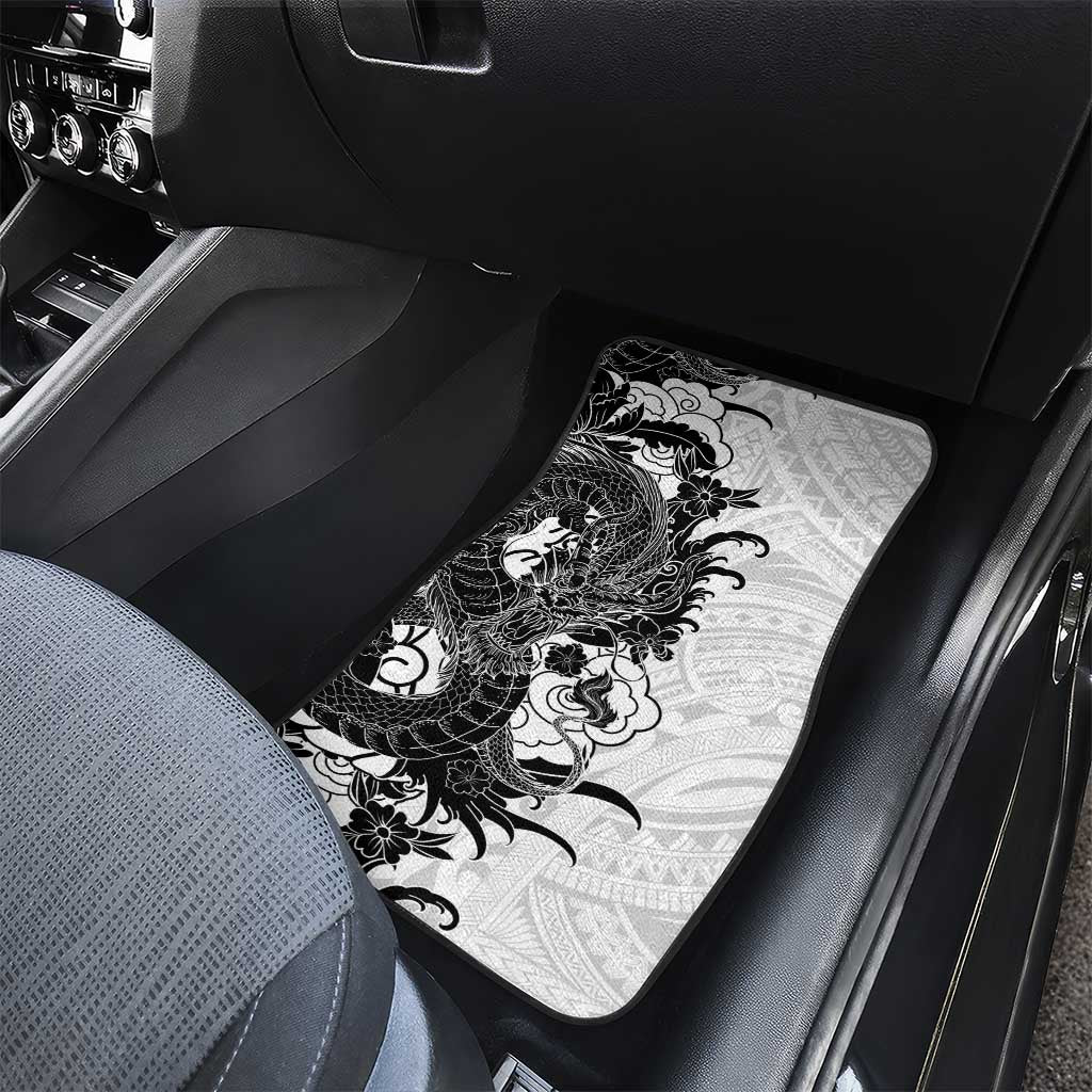 Hawaiian And Japanese Culture Car Mats Irezumi Dragon With Polynesian Pattern White - Polynesian Pride