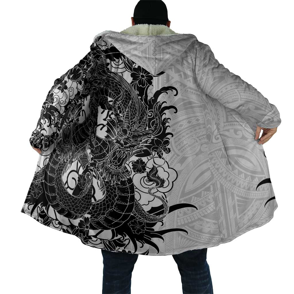 Hawaiian And Japanese Culture Cloak Irezumi Dragon With Polynesian Pattern White - Polynesian Pride
