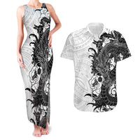 Hawaiian And Japanese Culture Couples Matching Tank Maxi Dress and Hawaiian Shirt Irezumi Dragon With Polynesian Pattern White - Polynesian Pride