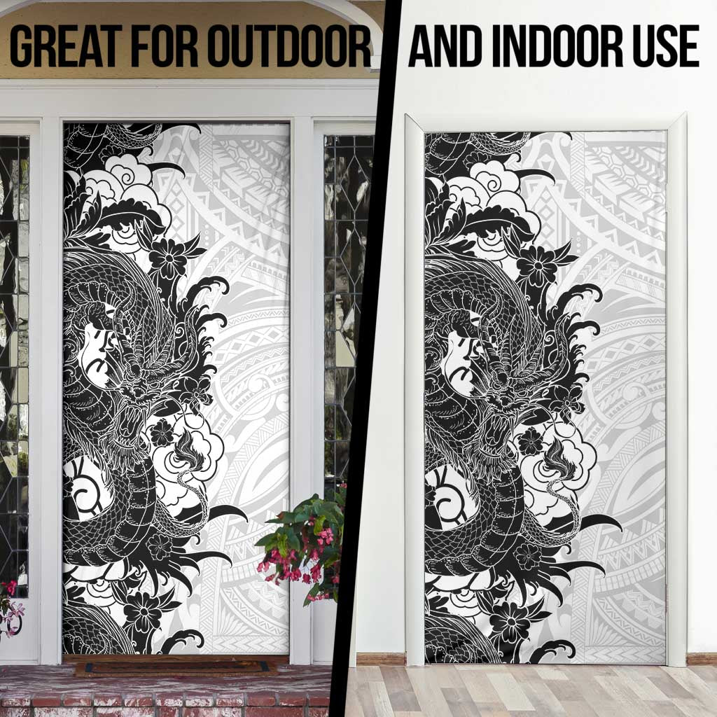 Hawaiian And Japanese Culture Door Cover Irezumi Dragon With Polynesian Pattern White - Polynesian Pride