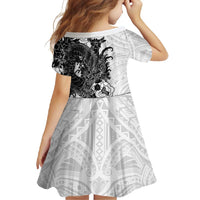 Hawaiian And Japanese Culture Family Matching Off Shoulder Maxi Dress and Hawaiian Shirt Irezumi Dragon With Polynesian Pattern White - Polynesian Pride