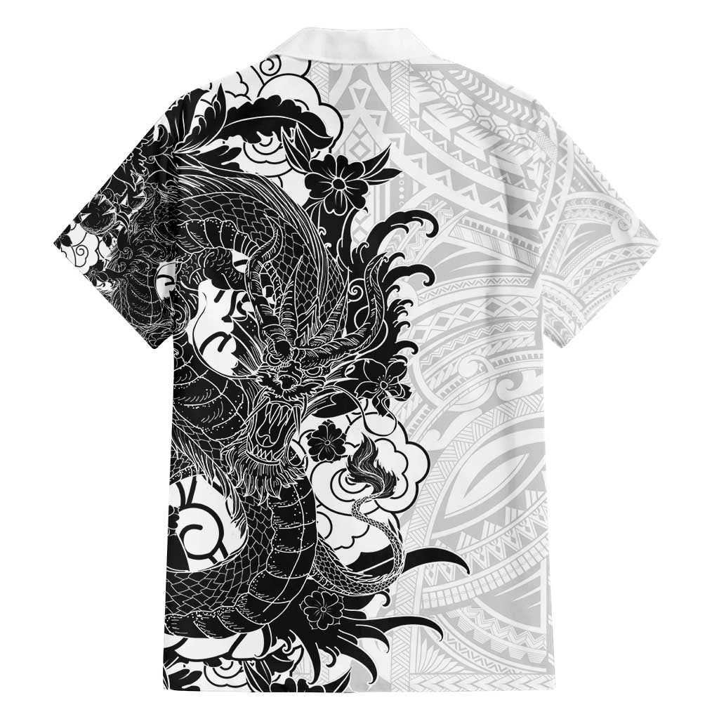 Hawaiian And Japanese Culture Family Matching Off Shoulder Maxi Dress and Hawaiian Shirt Irezumi Dragon With Polynesian Pattern White - Polynesian Pride