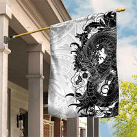 Hawaiian And Japanese Culture Garden Flag Irezumi Dragon With Polynesian Pattern White - Polynesian Pride