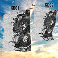 Hawaiian And Japanese Culture Garden Flag Irezumi Dragon With Polynesian Pattern White - Polynesian Pride