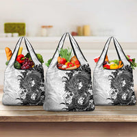 Hawaiian And Japanese Culture Grocery Bag Irezumi Dragon With Polynesian Pattern White - Polynesian Pride
