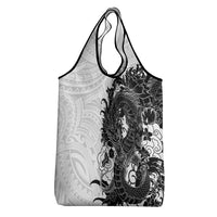 Hawaiian And Japanese Culture Grocery Bag Irezumi Dragon With Polynesian Pattern White - Polynesian Pride