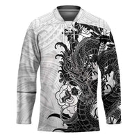 Hawaiian And Japanese Culture Hockey Jersey Irezumi Dragon With Polynesian Pattern White - Polynesian Pride