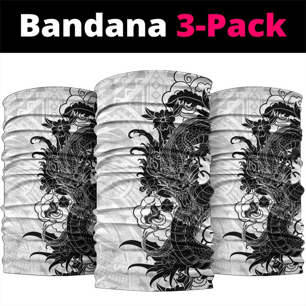 Hawaiian And Japanese Culture Neck Gaiter Irezumi Dragon With Polynesian Pattern White - Polynesian Pride