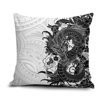 Hawaiian And Japanese Culture Pillow Cover Irezumi Dragon With Polynesian Pattern White - Polynesian Pride