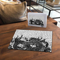 Hawaiian And Japanese Culture Puzzle Irezumi Dragon With Polynesian Pattern White - Polynesian Pride