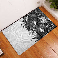 Hawaiian And Japanese Culture Rubber Doormat Irezumi Dragon With Polynesian Pattern White - Polynesian Pride