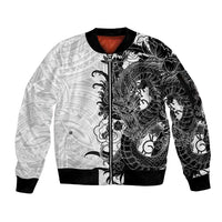 Hawaiian And Japanese Culture Sleeve Zip Bomber Jacket Irezumi Dragon With Polynesian Pattern White - Polynesian Pride