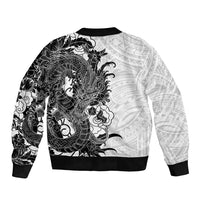 Hawaiian And Japanese Culture Sleeve Zip Bomber Jacket Irezumi Dragon With Polynesian Pattern White - Polynesian Pride