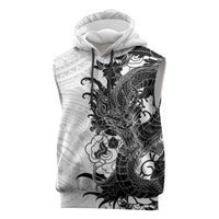 Hawaiian And Japanese Culture Sleeveless Hoodie Irezumi Dragon With Polynesian Pattern White - Polynesian Pride