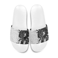 Hawaiian And Japanese Culture Slide Sandals Irezumi Dragon With Polynesian Pattern White - Polynesian Pride