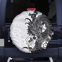 Hawaiian And Japanese Culture Spare Tire Cover Irezumi Dragon With Polynesian Pattern White - Polynesian Pride