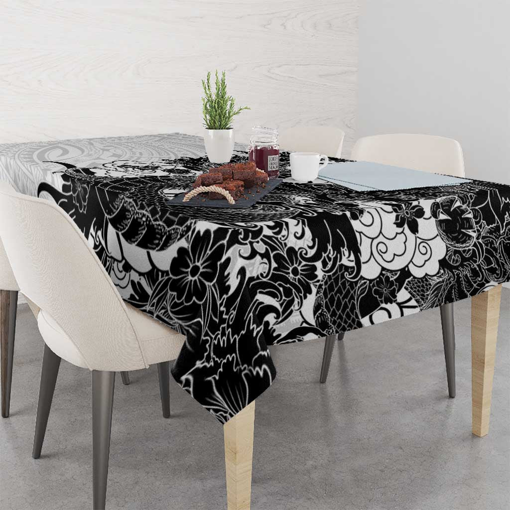 Hawaiian And Japanese Culture Tablecloth Irezumi Dragon With Polynesian Pattern White - Polynesian Pride