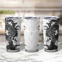 Hawaiian And Japanese Culture Tumbler Cup Irezumi Dragon With Polynesian Pattern White - Polynesian Pride