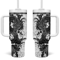 Hawaiian And Japanese Culture Tumbler With Handle Irezumi Dragon With Polynesian Pattern White - Polynesian Pride