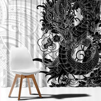 Hawaiian And Japanese Culture Window Curtain Irezumi Dragon With Polynesian Pattern White - Polynesian Pride