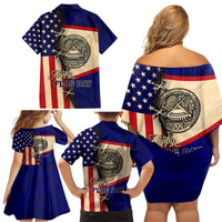 American Samoa Flag Day Family Matching Off Shoulder Short Dress and Hawaiian Shirt Polynesian Tribal Pattern LT05 - Polynesian Pride