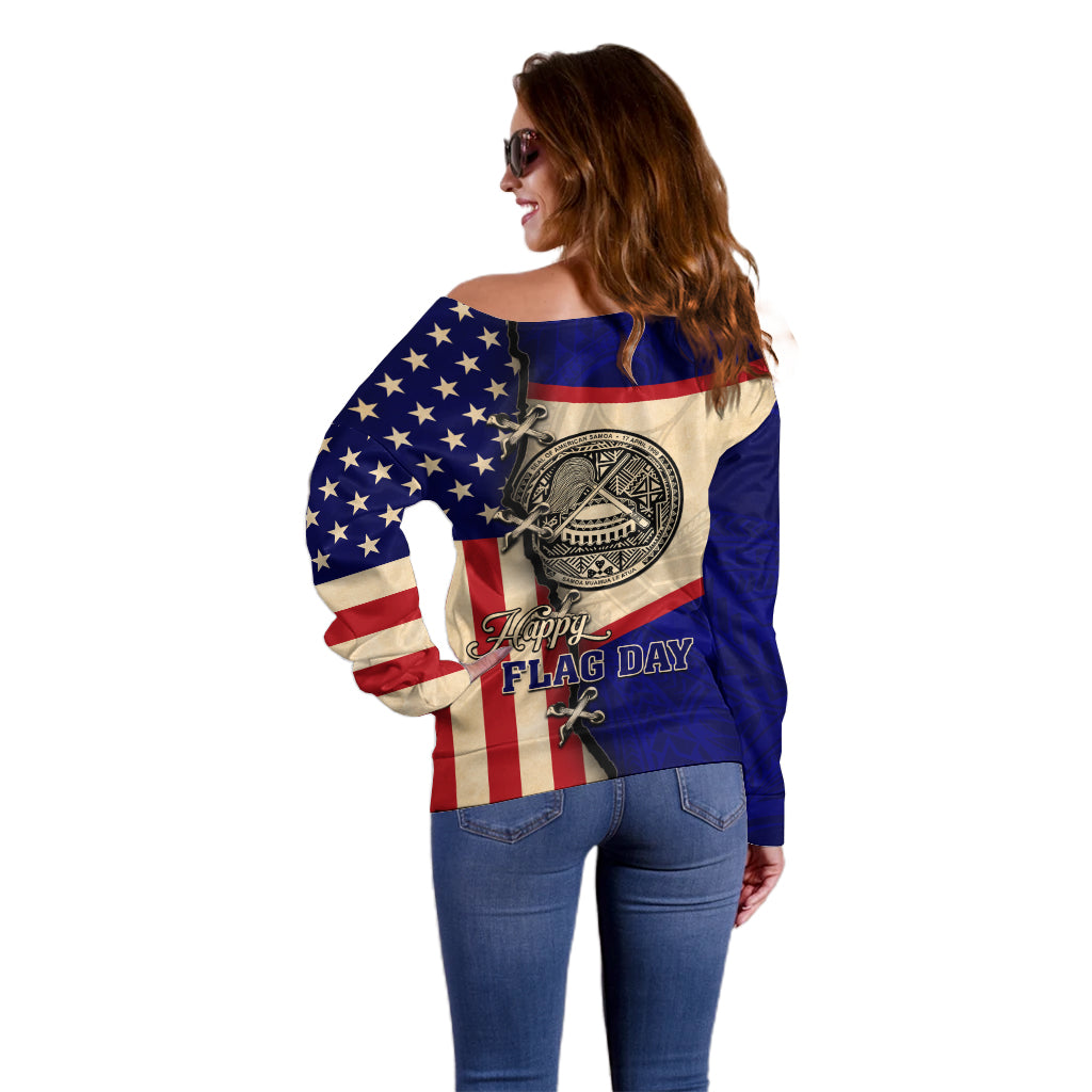 American Samoa Flag Day Off Shoulder Sweater Polynesian Tribal Pattern LT05 - Polynesian Pride