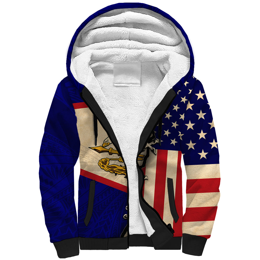 American Samoa Flag Day Sherpa Hoodie Polynesian Tribal Pattern LT05 Unisex Blue - Polynesian Pride
