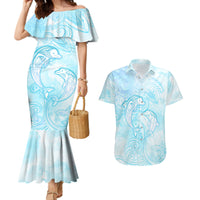 Polynesia Dolphins Under The Sea Couples Matching Mermaid Dress and Hawaiian Shirt Simple Style LT05 Baby Blue - Polynesian Pride