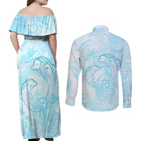 Polynesia Dolphins Under The Sea Couples Matching Off Shoulder Maxi Dress and Long Sleeve Button Shirt Simple Style LT05 - Polynesian Pride