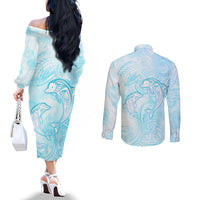 Polynesia Dolphins Under The Sea Couples Matching Off The Shoulder Long Sleeve Dress and Long Sleeve Button Shirt Simple Style LT05 - Polynesian Pride