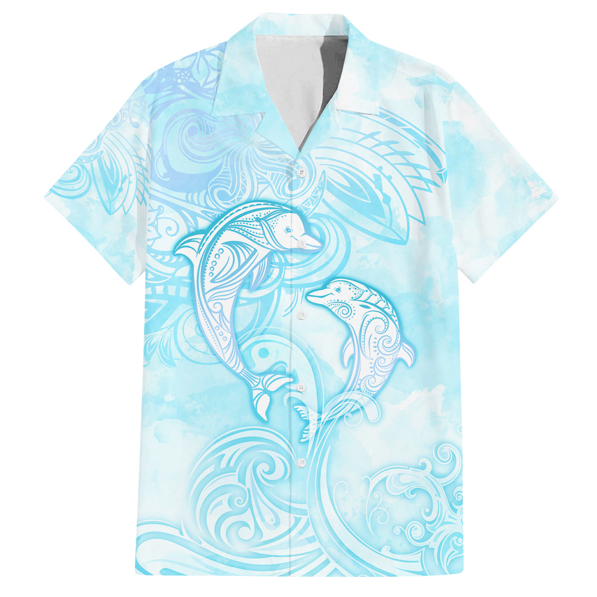 Polynesia Dolphins Under The Sea Family Matching Off Shoulder Long Sleeve Dress and Hawaiian Shirt Simple Style LT05 Dad's Shirt - Short Sleeve Baby Blue - Polynesian Pride