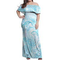 Polynesia Dolphins Under The Sea Off Shoulder Maxi Dress Simple Style LT05 Women Baby Blue - Polynesian Pride