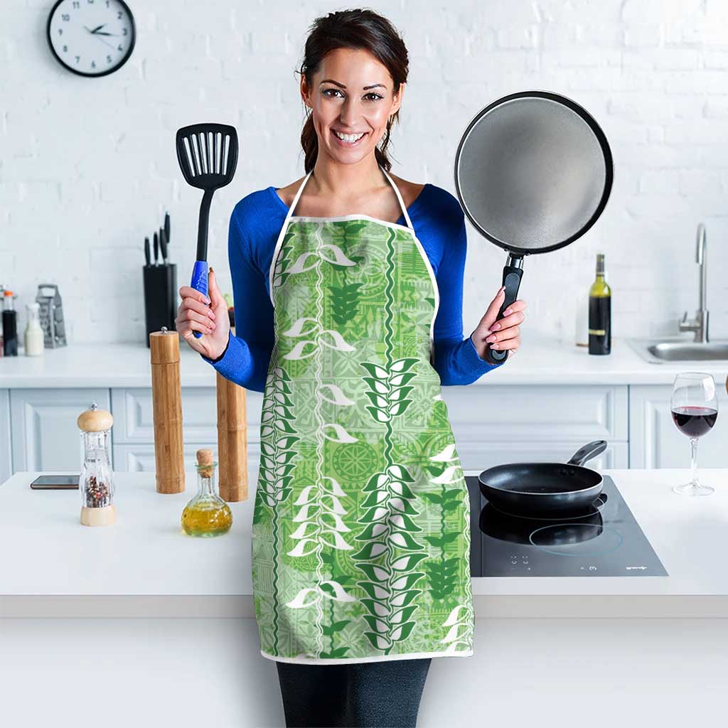 Green Hawaii Tapa Pattern Apron With Heliconia Vintage Style LT05 - Polynesian Pride